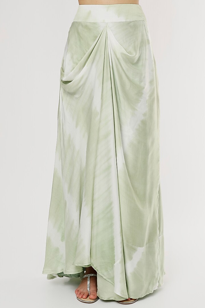 Mint Green Modal Satin Draped Skirt Set by Empress by Arefa at Pernia's Pop Up Shop