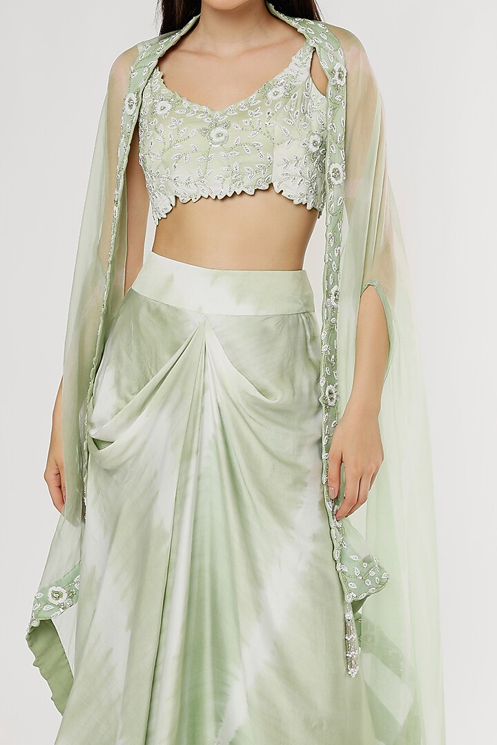 Mint Green Modal Satin Draped Skirt Set by Empress by Arefa at Pernia's Pop Up Shop