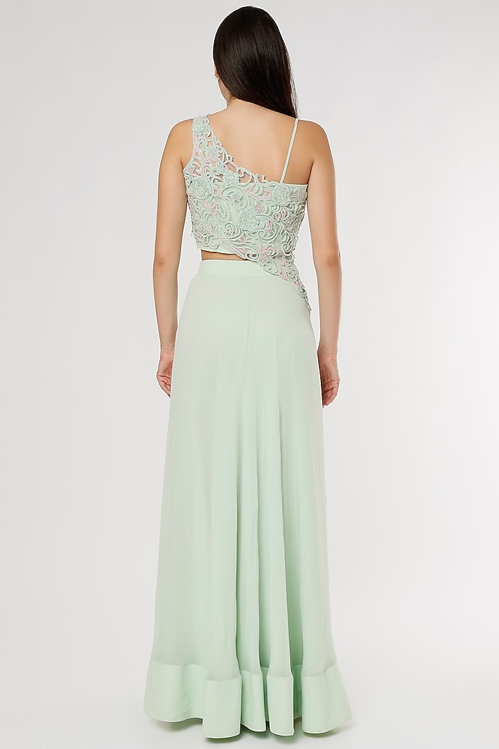 Mint Green Georgette Slit Skirt Set by Empress by Arefa at Pernia's Pop Up Shop