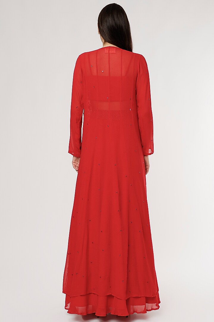 Red Embroidered Jacket Wedding Lehenga Set by Empress by Arefa at Pernia's Pop Up Shop