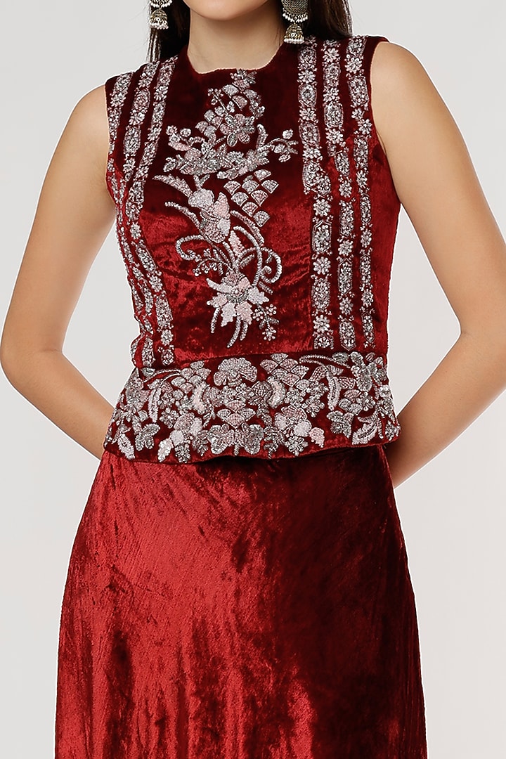 Maroon Velvet Wedding Lehenga Set by Empress by Arefa at Pernia's Pop Up Shop
