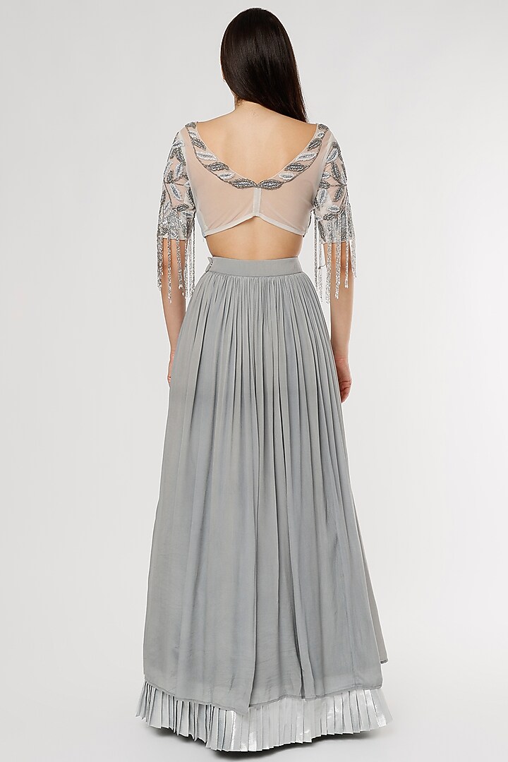 Grey Crepe Silk Wedding Lehenga Set by Empress by Arefa at Pernia's Pop Up Shop