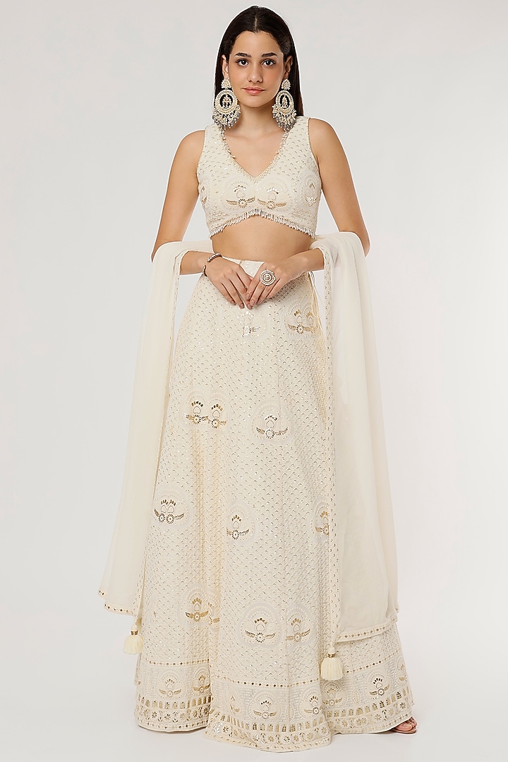 Off-White Embroidered Wedding Lehenga Set by Empress by Arefa at Pernia's Pop Up Shop