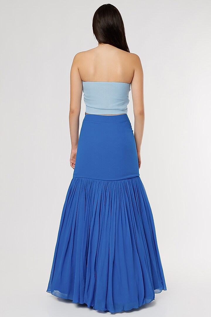 Blue Net & Georgette Gathered Fish-Cut Wedding Lehenga Set by Empress by Arefa at Pernia's Pop Up Shop