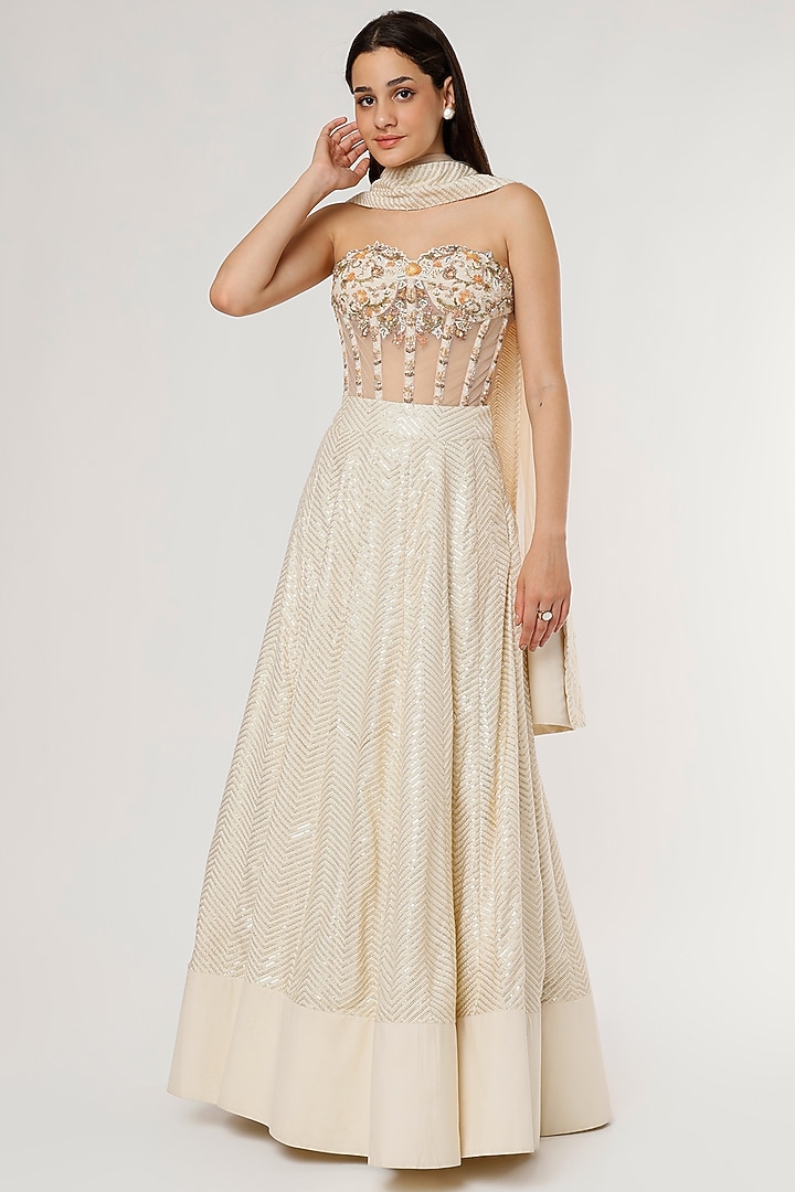 Cream Embroidered Wedding Lehenga Set by Empress by Arefa at Pernia's Pop Up Shop