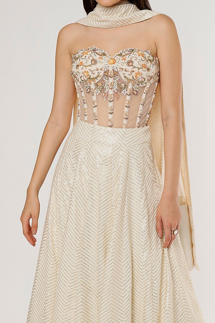 Cream Embroidered Wedding Lehenga Set by Empress by Arefa at Pernia's Pop Up Shop