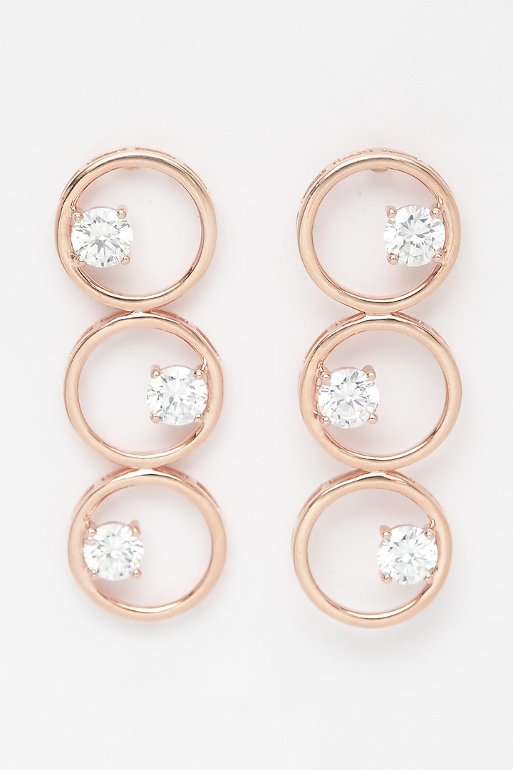 Rose Gold Finish Circular Long Earrings by EMBLAZE JEWELLERY at Pernia's Pop Up Shop