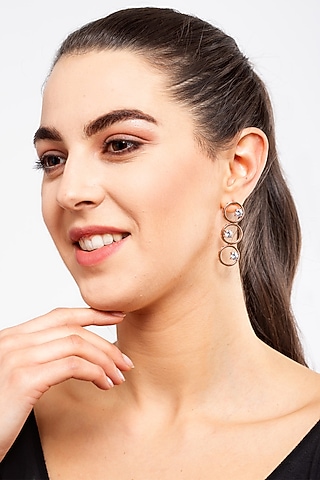 Rose Gold Finish Circular Long Earrings by EMBLAZE JEWELLERY