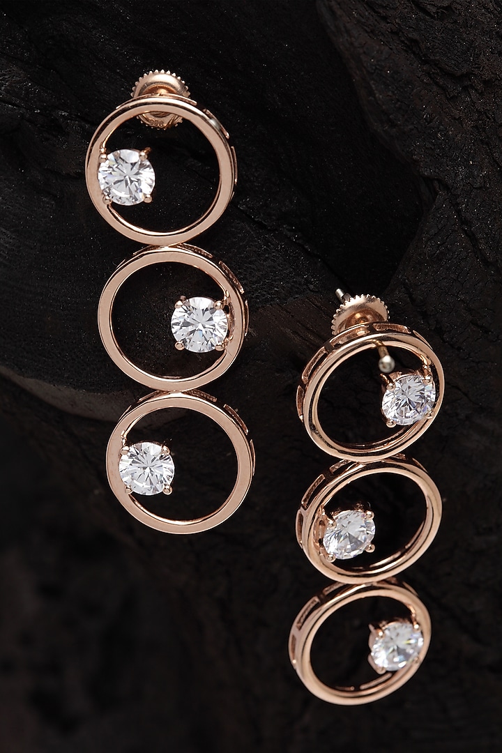 Rose Gold Finish Circular Long Earrings by EMBLAZE JEWELLERY at Pernia's Pop Up Shop