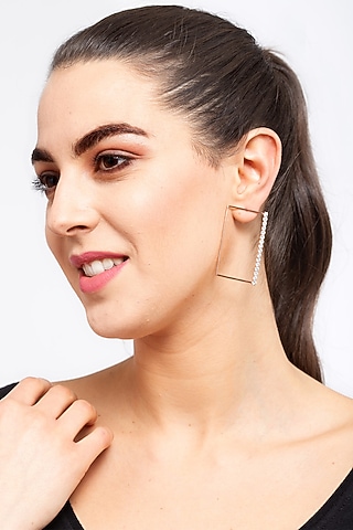 Rose Gold Finish Square Dangler Earrings by EMBLAZE JEWELLERY