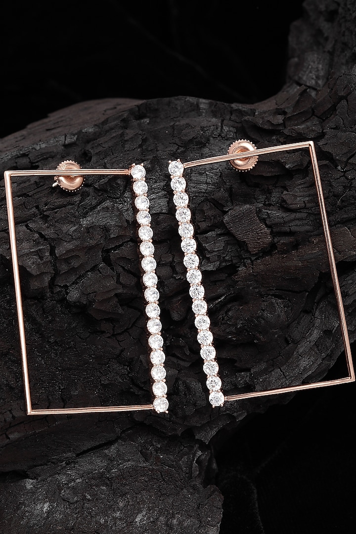 Rose Gold Finish Square Dangler Earrings by EMBLAZE JEWELLERY at Pernia's Pop Up Shop