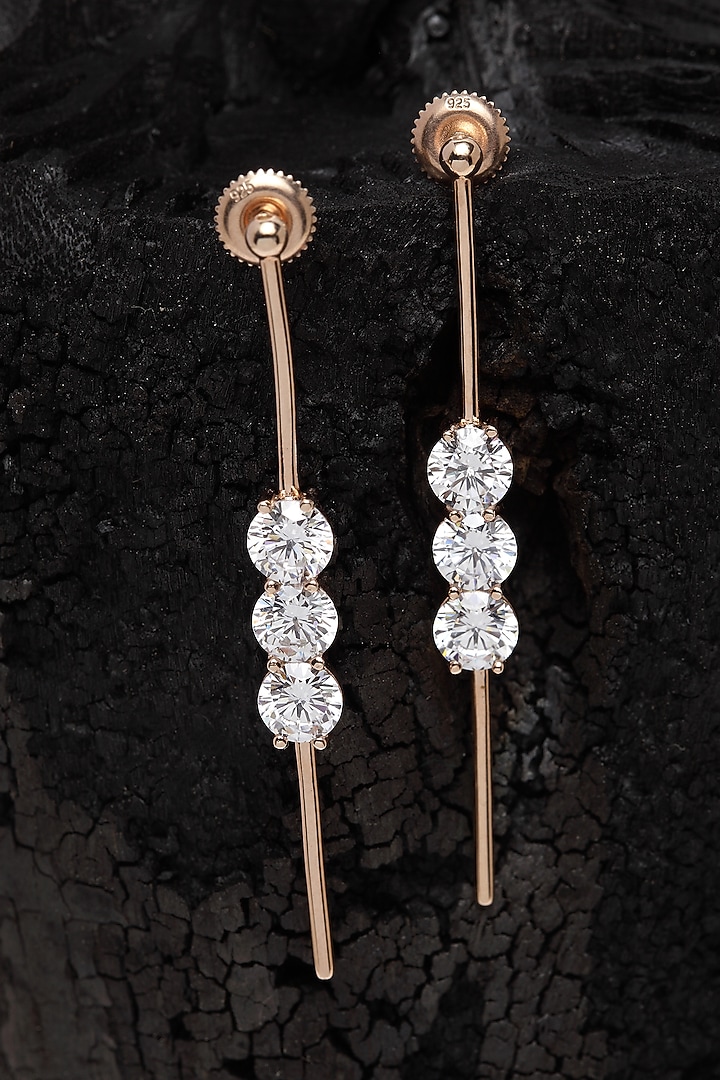Rose Gold Finish CZ Dangler Earrings by EMBLAZE JEWELLERY at Pernia's Pop Up Shop