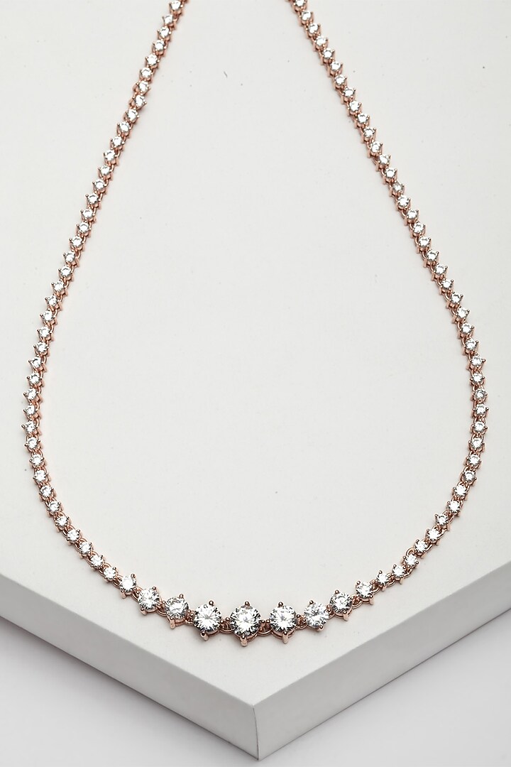 Rose Gold Finish Tennis Necklace by EMBLAZE JEWELLERY at Pernia's Pop Up Shop