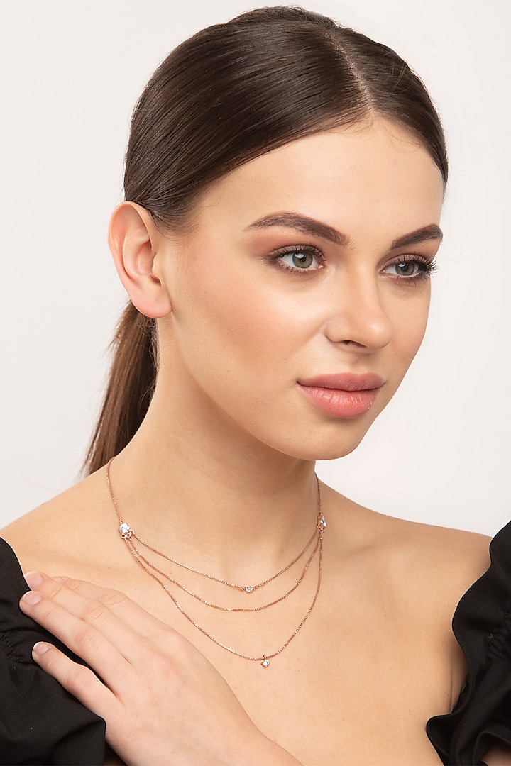Rose Gold Finish Layered Necklace by EMBLAZE JEWELLERY