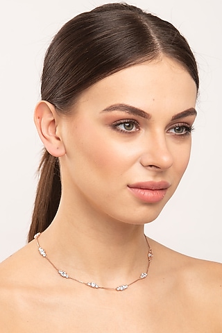 Rose Gold Finish Cluster Necklace by EMBLAZE JEWELLERY