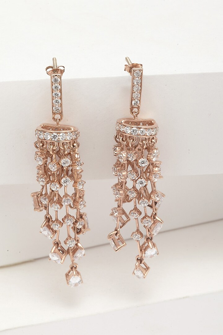 Rose Gold Finish Dangler Long Earrings by EMBLAZE JEWELLERY at Pernia's Pop Up Shop