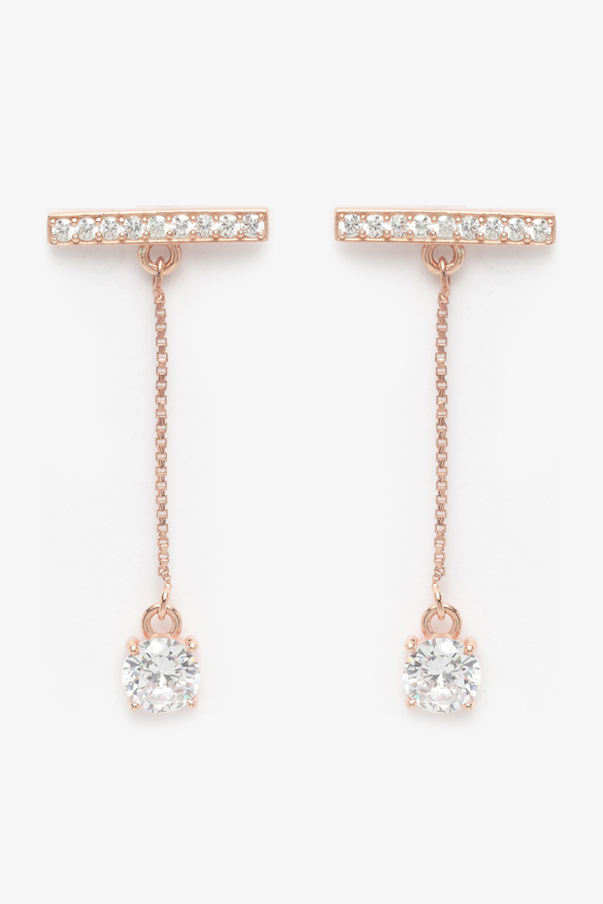 Rose Gold Finish CZ Stone Dangler Earrings by EMBLAZE JEWELLERY
