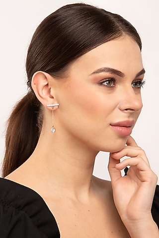 Rose Gold Finish CZ Stone Dangler Earrings by EMBLAZE JEWELLERY