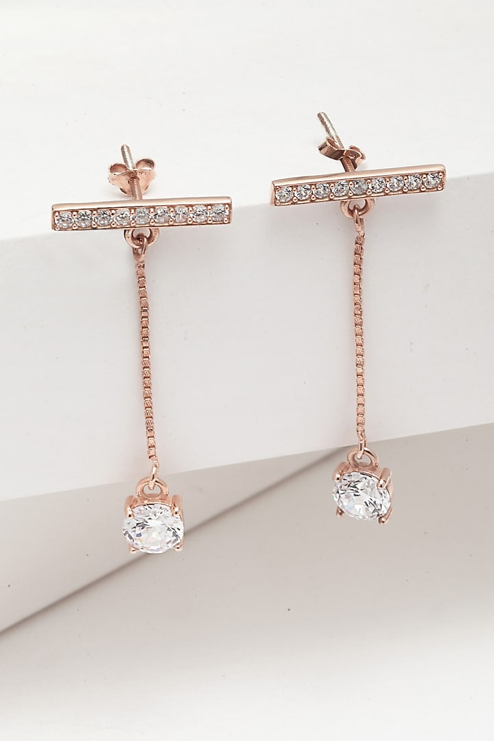 Rose Gold Finish CZ Stone Dangler Earrings by EMBLAZE JEWELLERY at Pernia's Pop Up Shop