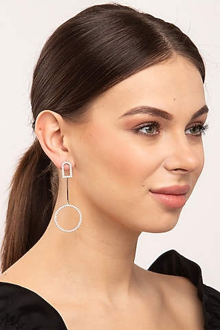 Rose Gold Finish Long Earrings In Sterling Silver by EMBLAZE JEWELLERY