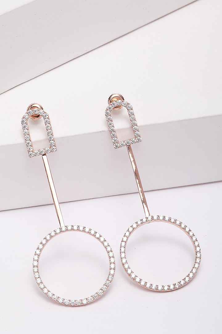 Rose Gold Finish Long Earrings In Sterling Silver by EMBLAZE JEWELLERY at Pernia's Pop Up Shop