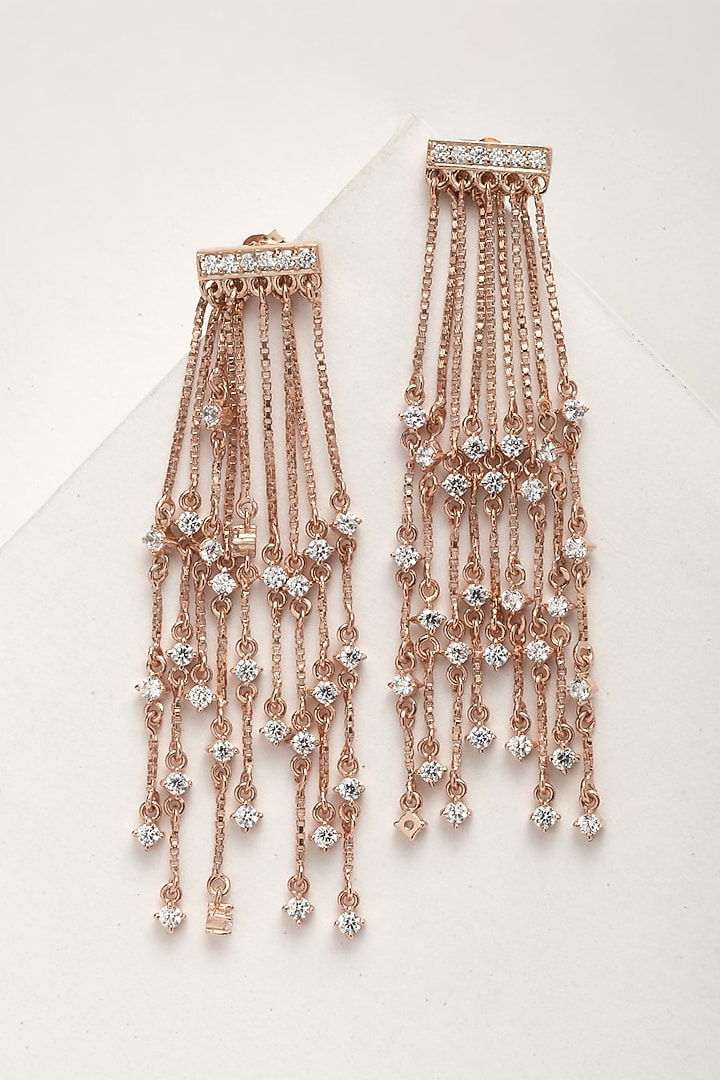 Rose Gold Finish Long Chain Earrings In Sterling Silver by EMBLAZE JEWELLERY at Pernia's Pop Up Shop