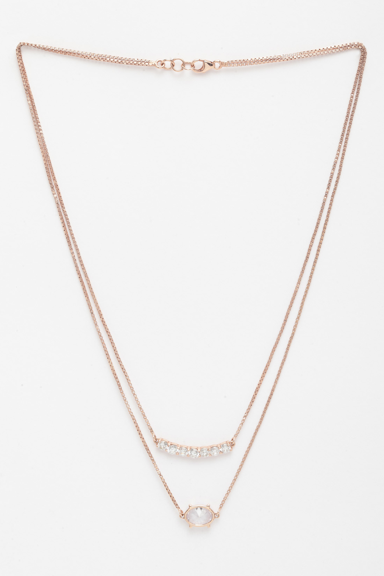 Rose Gold Finish Layered Necklace In Sterling Silver by EMBLAZE JEWELLERY