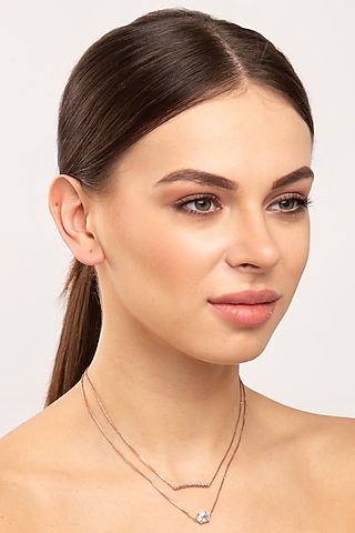 Rose Gold Finish Layered Necklace In Sterling Silver by EMBLAZE JEWELLERY