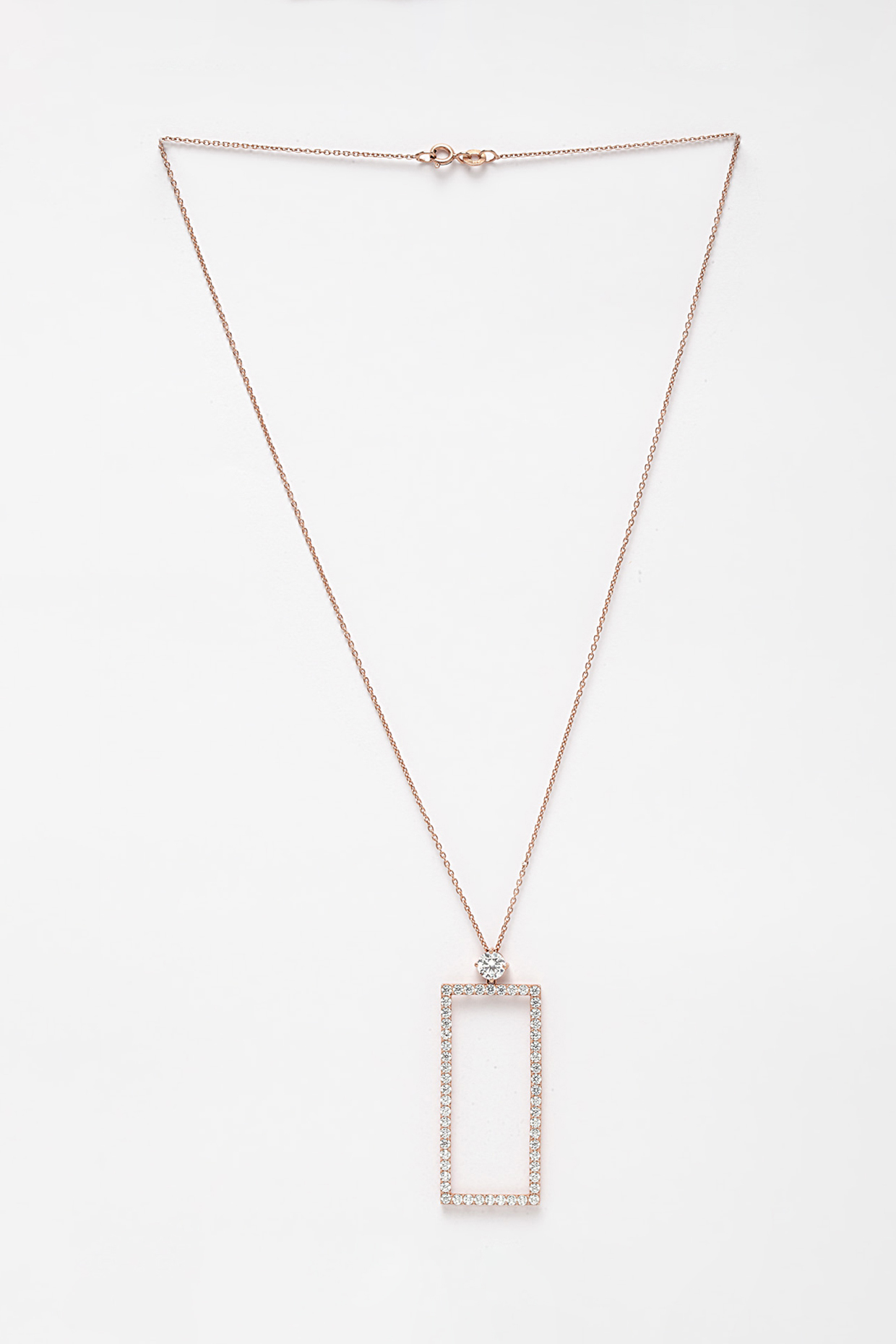 Rose Gold Finish CZ Pendant Necklace In Sterling Silver by EMBLAZE JEWELLERY