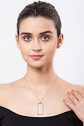 Rose Gold Finish CZ Pendant Necklace In Sterling Silver by EMBLAZE JEWELLERY