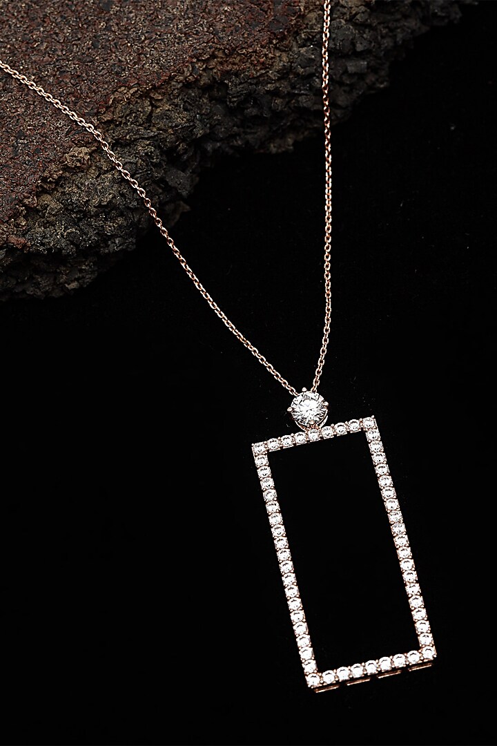 Rose Gold Finish CZ Pendant Necklace In Sterling Silver by EMBLAZE JEWELLERY at Pernia's Pop Up Shop