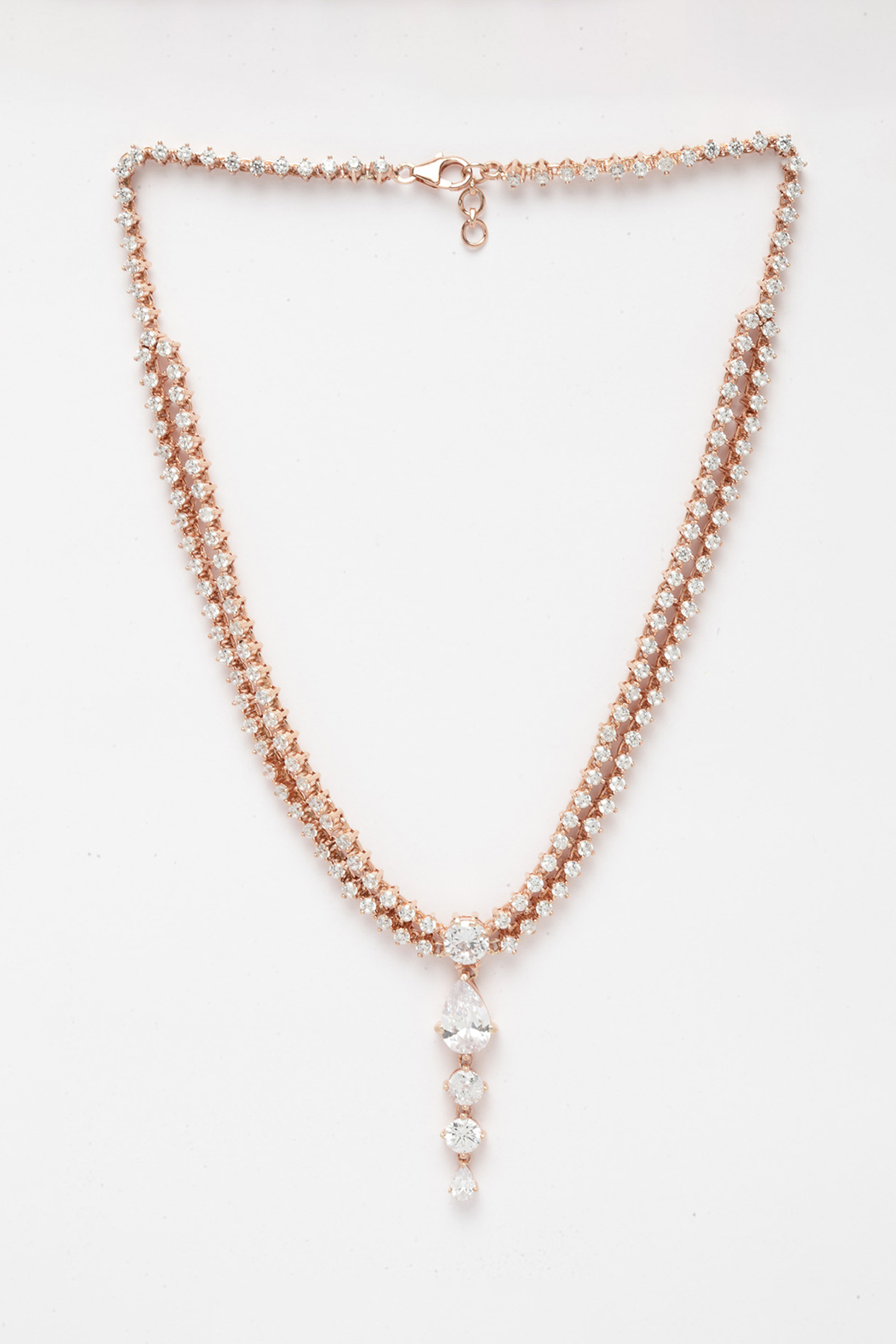 Rose Gold Finish Two Layered Necklace In Sterling Silver by EMBLAZE JEWELLERY