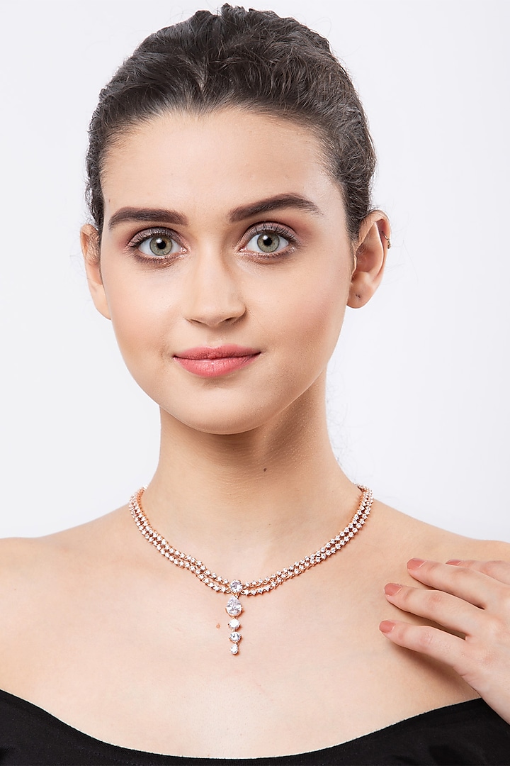 Rose Gold Finish Two Layered Necklace In Sterling Silver by EMBLAZE JEWELLERY