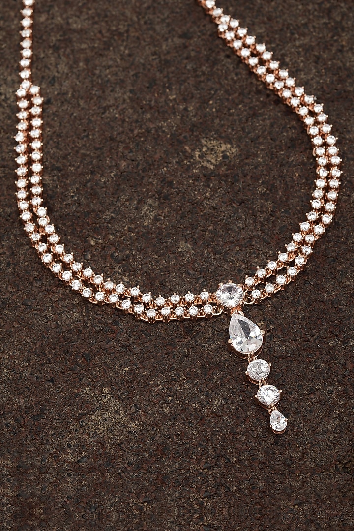 Rose Gold Finish Two Layered Necklace In Sterling Silver by EMBLAZE JEWELLERY at Pernia's Pop Up Shop