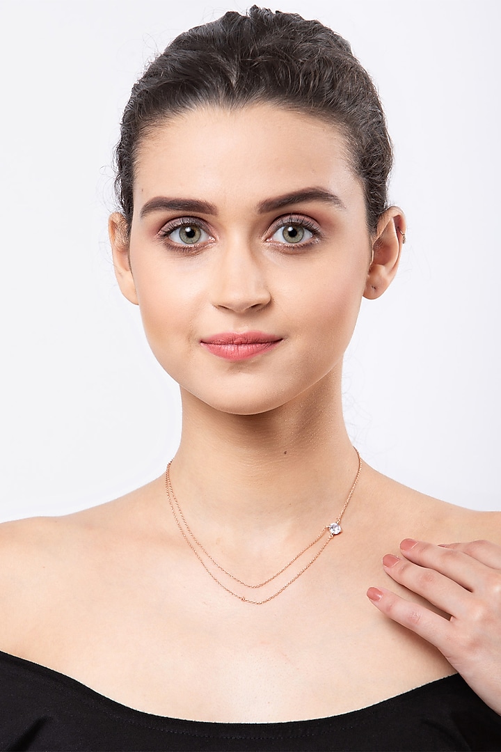 Rose Gold Finish Layered Chain Necklace In Sterling Silver by EMBLAZE JEWELLERY