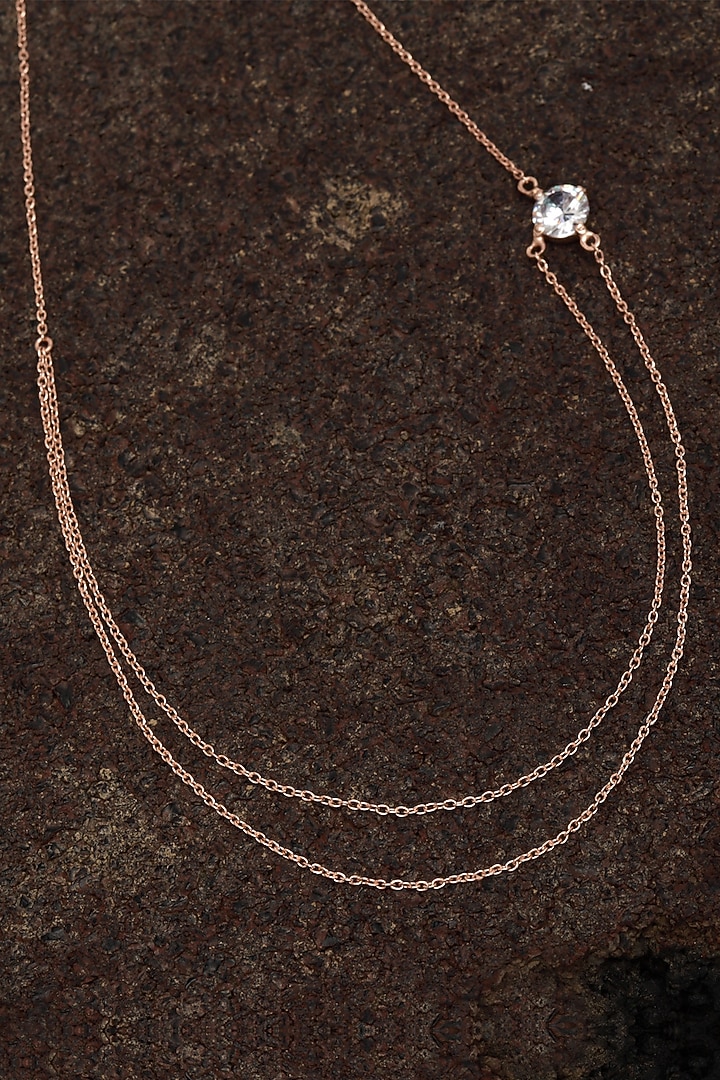 Rose Gold Finish Layered Chain Necklace In Sterling Silver by EMBLAZE JEWELLERY at Pernia's Pop Up Shop