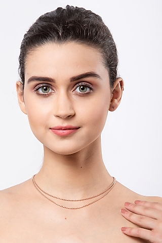 Rose Gold Finish Ball Chain Necklace In Sterling Silver by EMBLAZE JEWELLERY