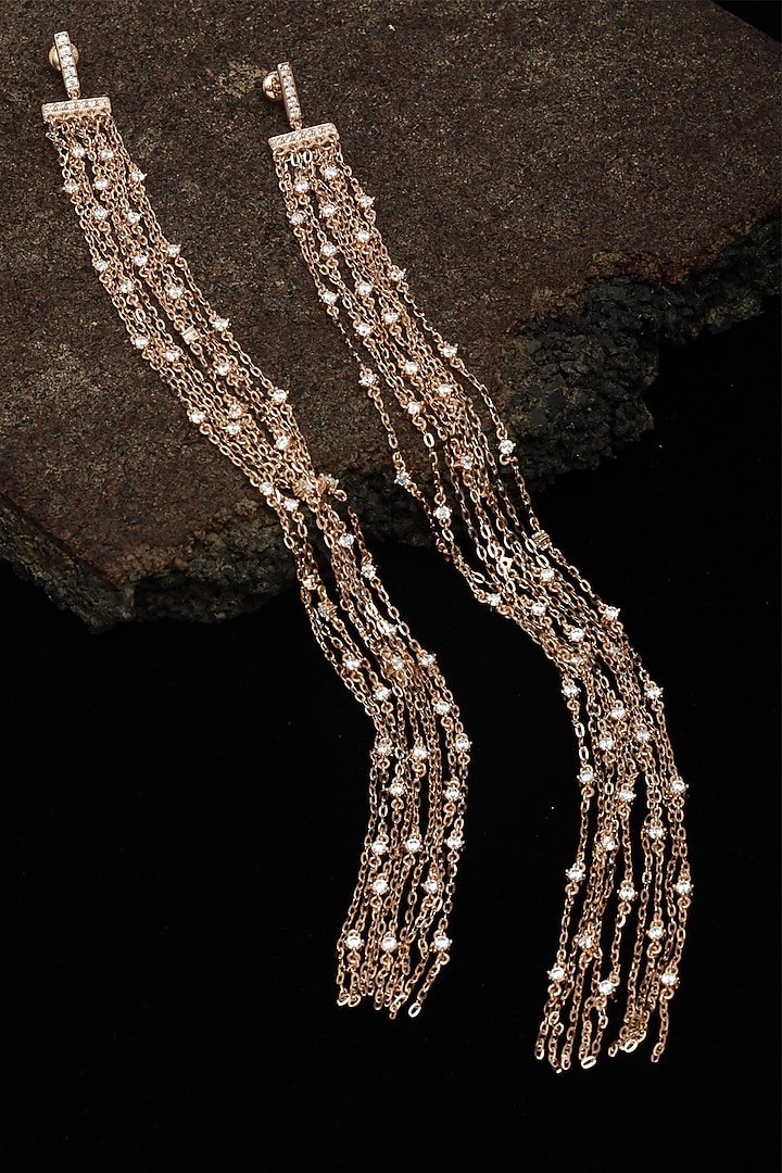 Rose Gold Finish Chain Earrings In Sterling Silver by EMBLAZE JEWELLERY at Pernia's Pop Up Shop