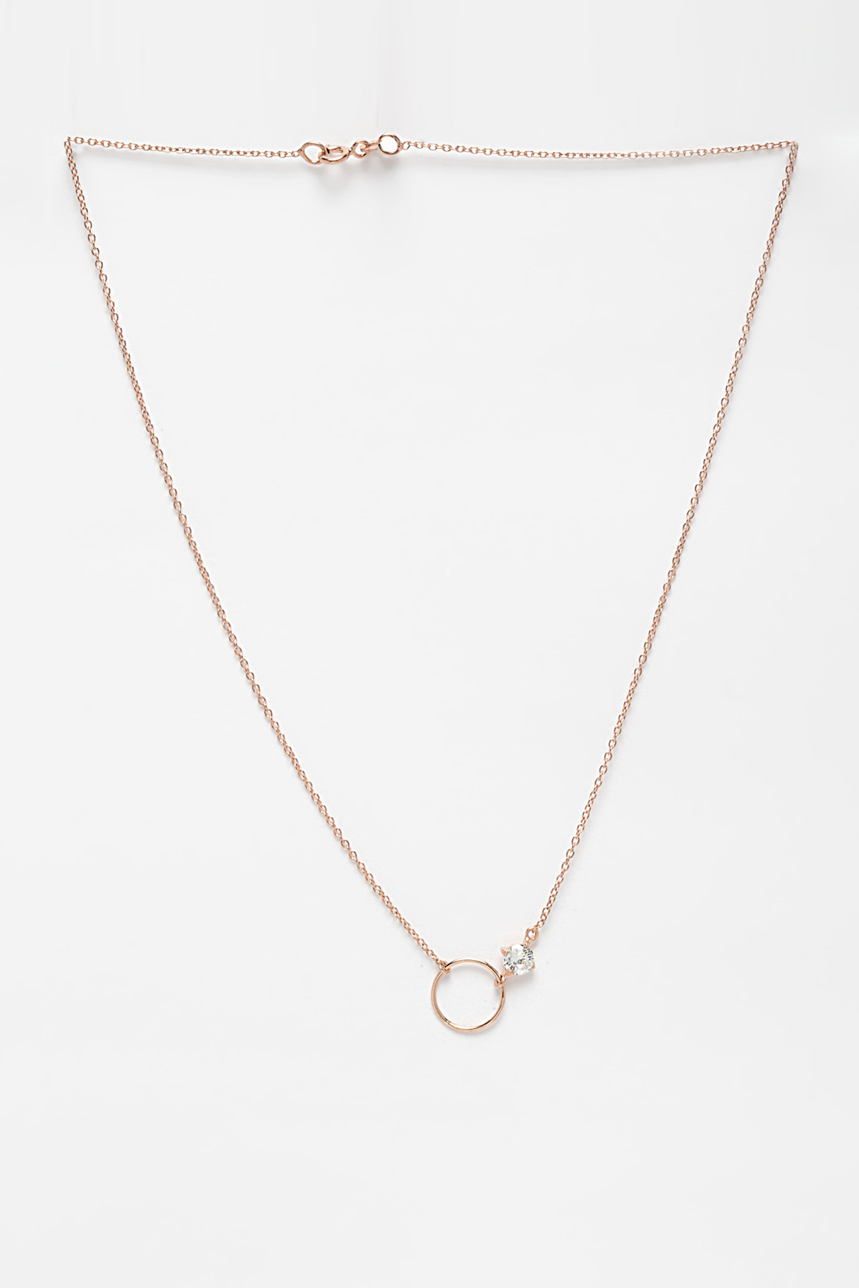 Rose Gold Finish Pendant Necklace With CZ Stones In Sterling Silver by EMBLAZE JEWELLERY