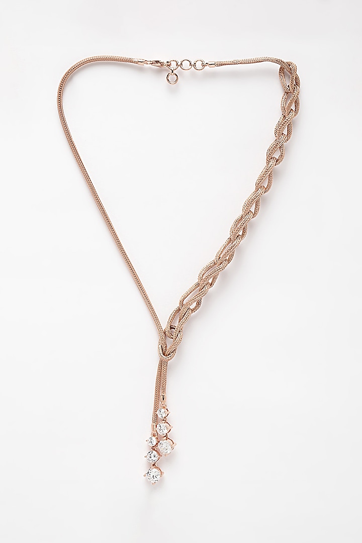 Rose Gold Finish Knotted Necklace In Sterling Silver by EMBLAZE JEWELLERY