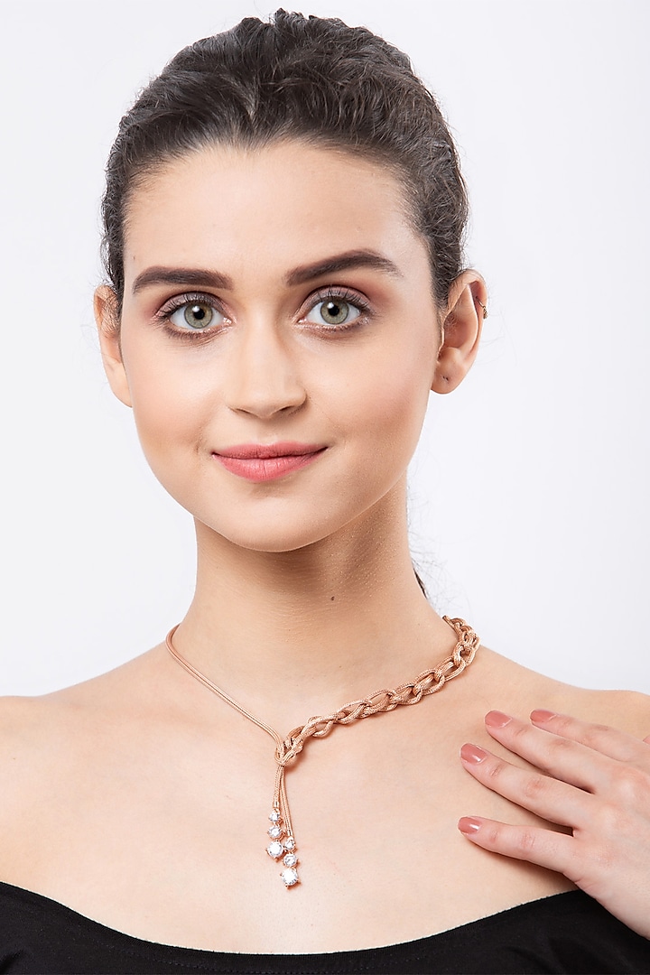 Rose Gold Finish Knotted Necklace In Sterling Silver by EMBLAZE JEWELLERY at Pernia's Pop Up Shop