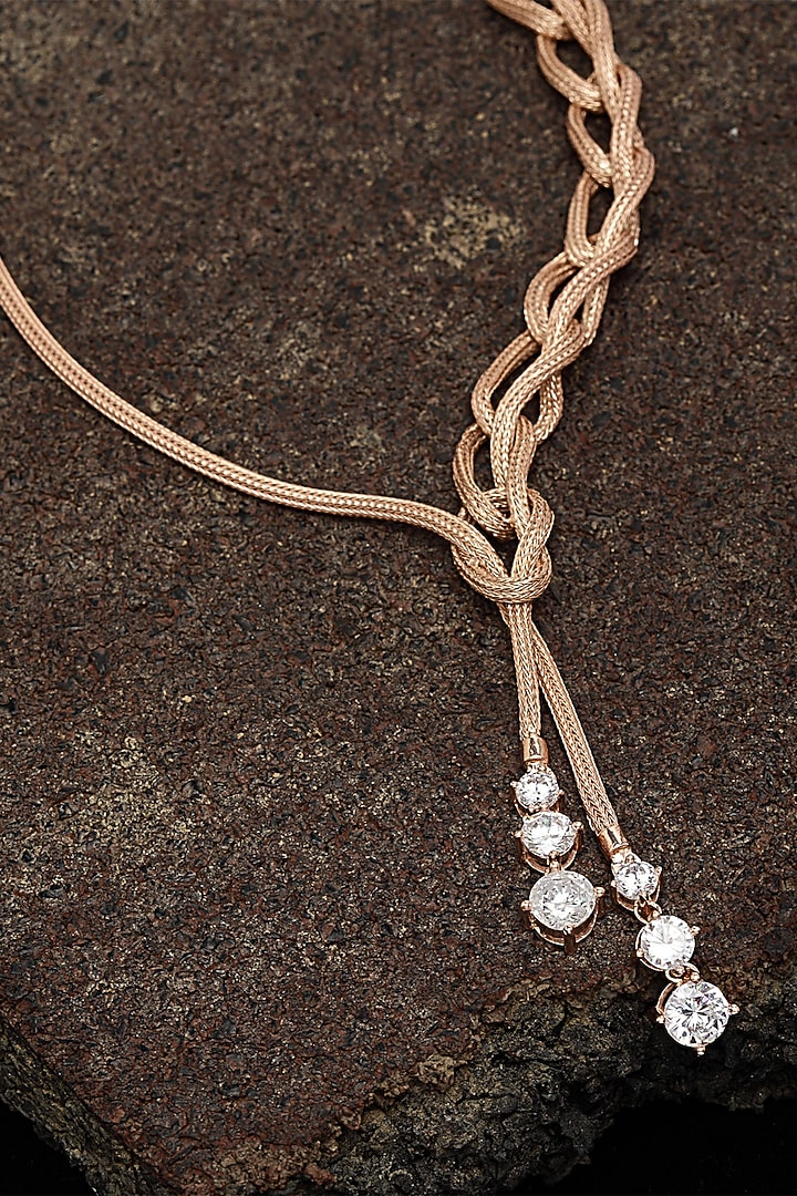 Rose Gold Finish Knotted Necklace In Sterling Silver by EMBLAZE JEWELLERY at Pernia's Pop Up Shop