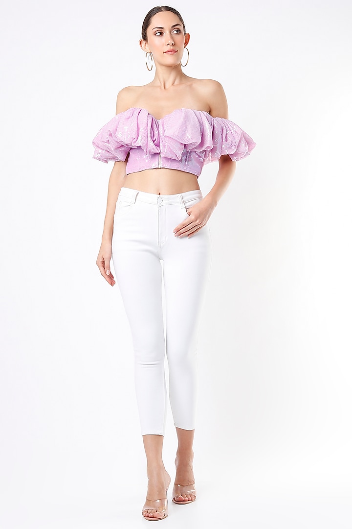 Lilac Sequins Off-Shoulder Top by Emblaze