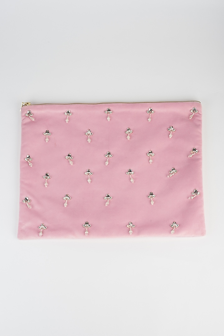 Baby Pink Embroidered Laptop Sleeve by Emblaze