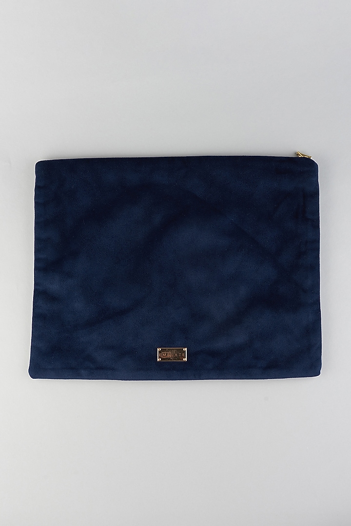 Navy Blue Embroidered Laptop Sleeve by Emblaze at Pernia's Pop Up Shop