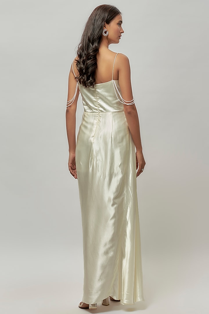 Off-White Gajji Embellished Corset Draped Summer Dress by Emblaze at Pernia's Pop Up Shop
