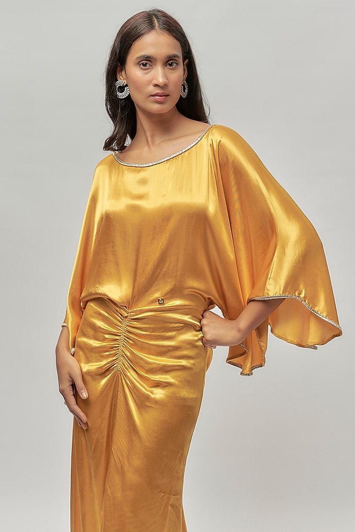Golden Gajji Embellished Gown by Emblaze at Pernia's Pop Up Shop