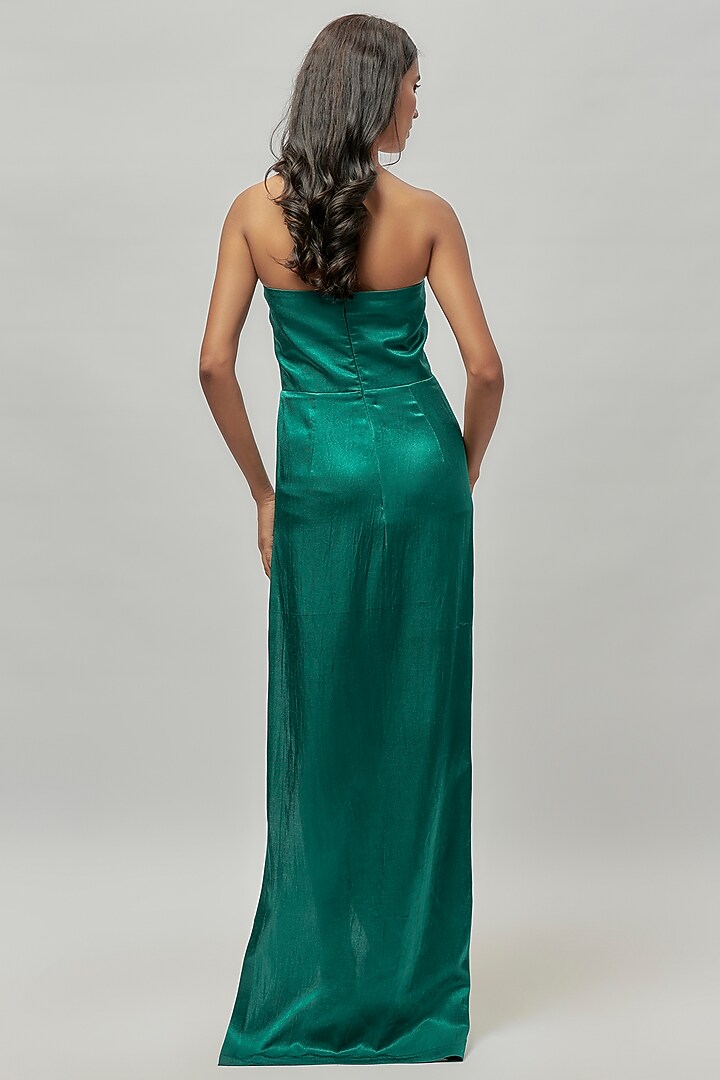 Teal Green Mashru Aari Embellished Party Wear Gown by Emblaze at Pernia's Pop Up Shop