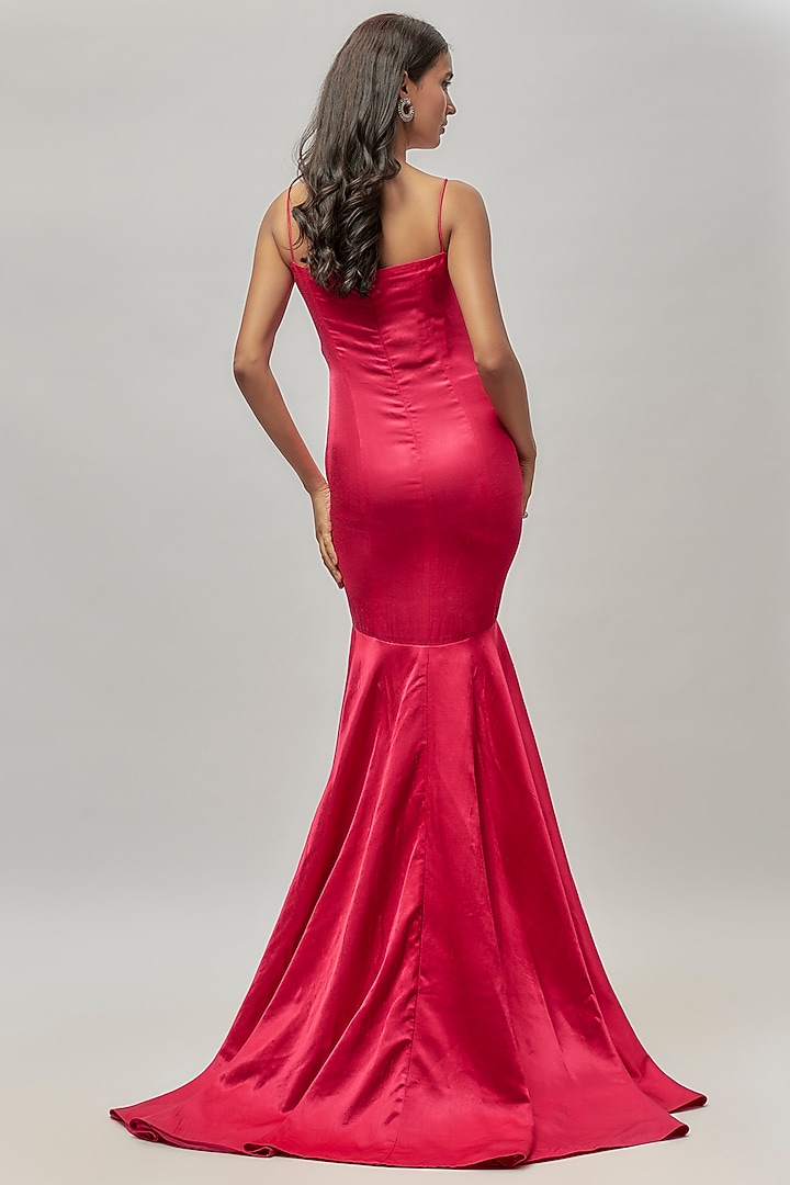 Hot Pink Mashru Embellished Draped Party Wear Gown by Emblaze at Pernia's Pop Up Shop