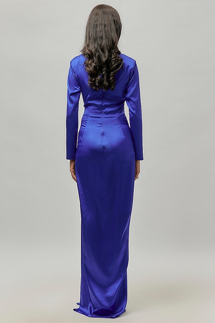 Blue Satin Draped Summer Dress by Emblaze at Pernia's Pop Up Shop